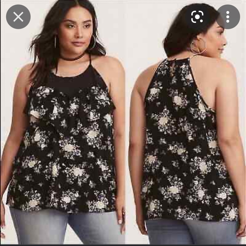 Torrid Plus Size 1X Black Floral Challis High Neck‎ Tank